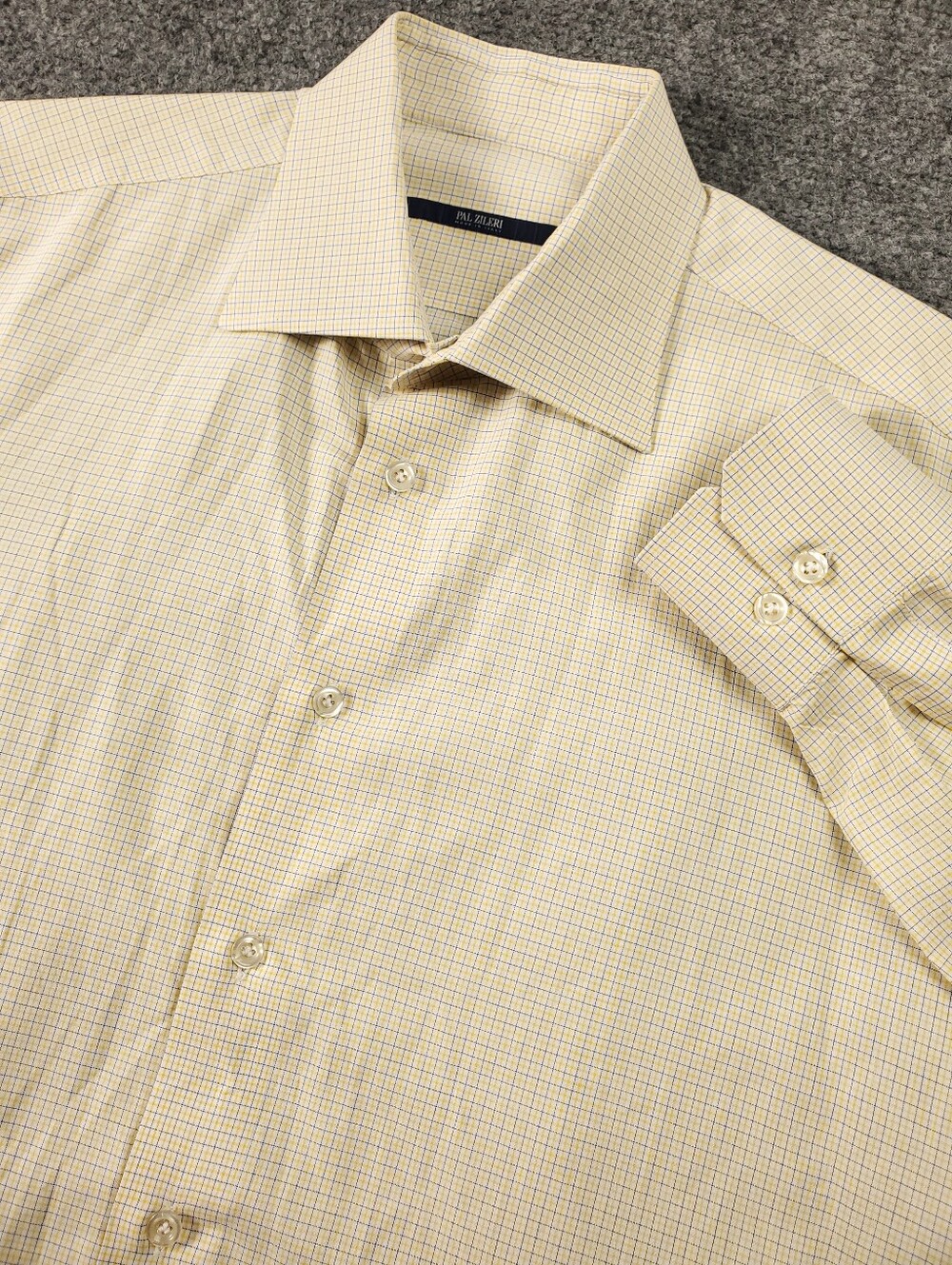 Pal Zileri Dress Shirt Mens 17 43 Micro Check Button Up Yellow Formal Italy
